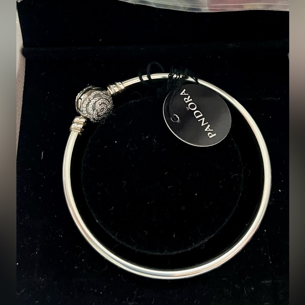 PANDORA Beauty & Beast Bangle Bracelet, Pave SS Rose Clasp #590748CZ-17, NWT!